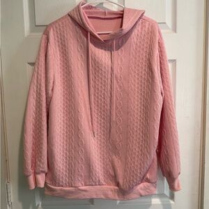 Pink Cable Knit Hoodie Sweater
